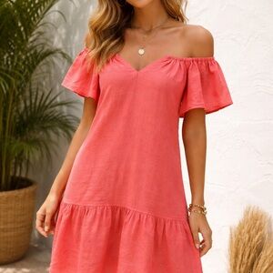 Finley Coral Off-Shoulder Dress